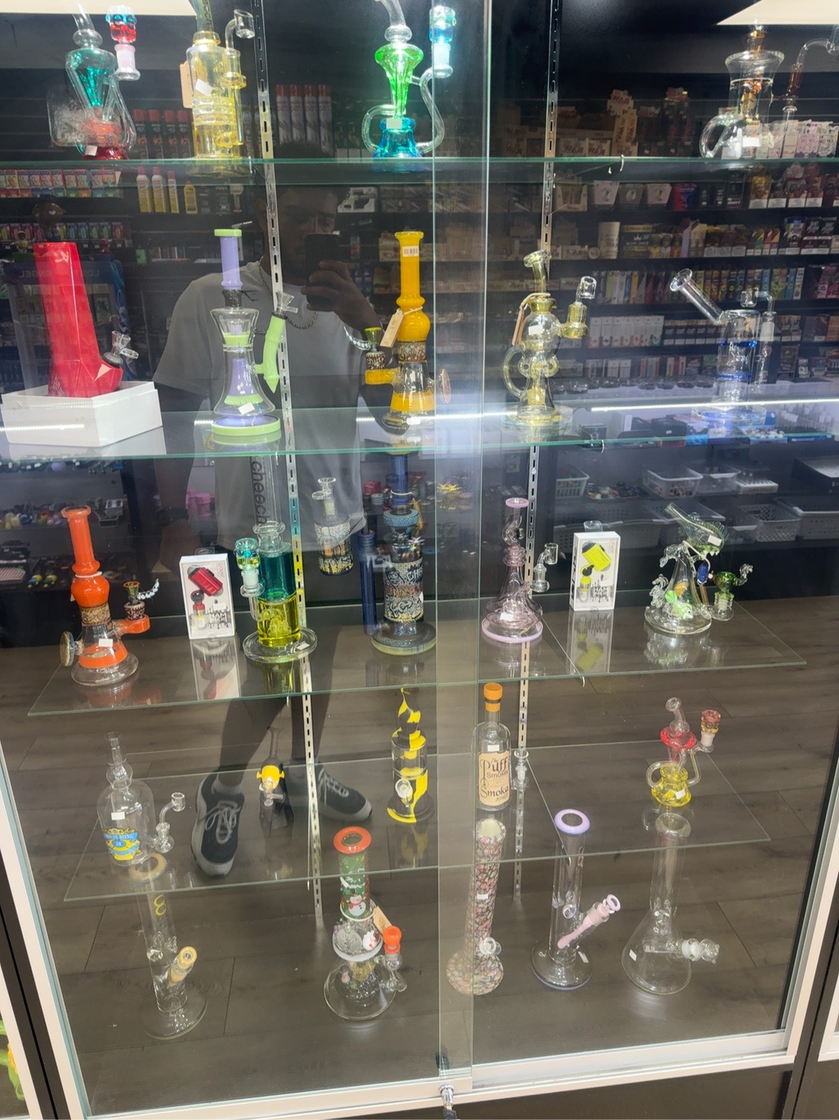 Glass and smoking accessories on display