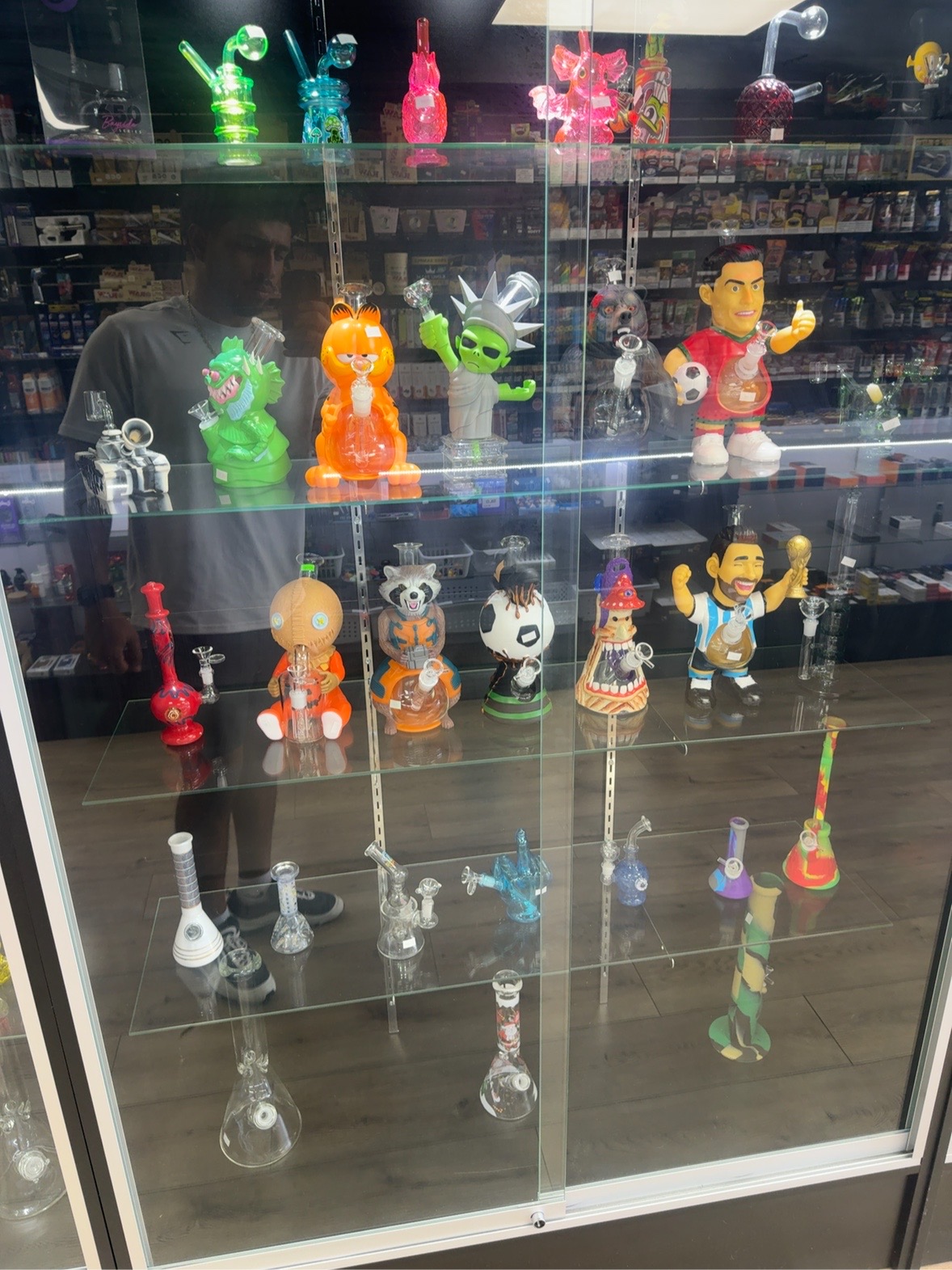 Glass accessories display at 727 Smoke and Vape